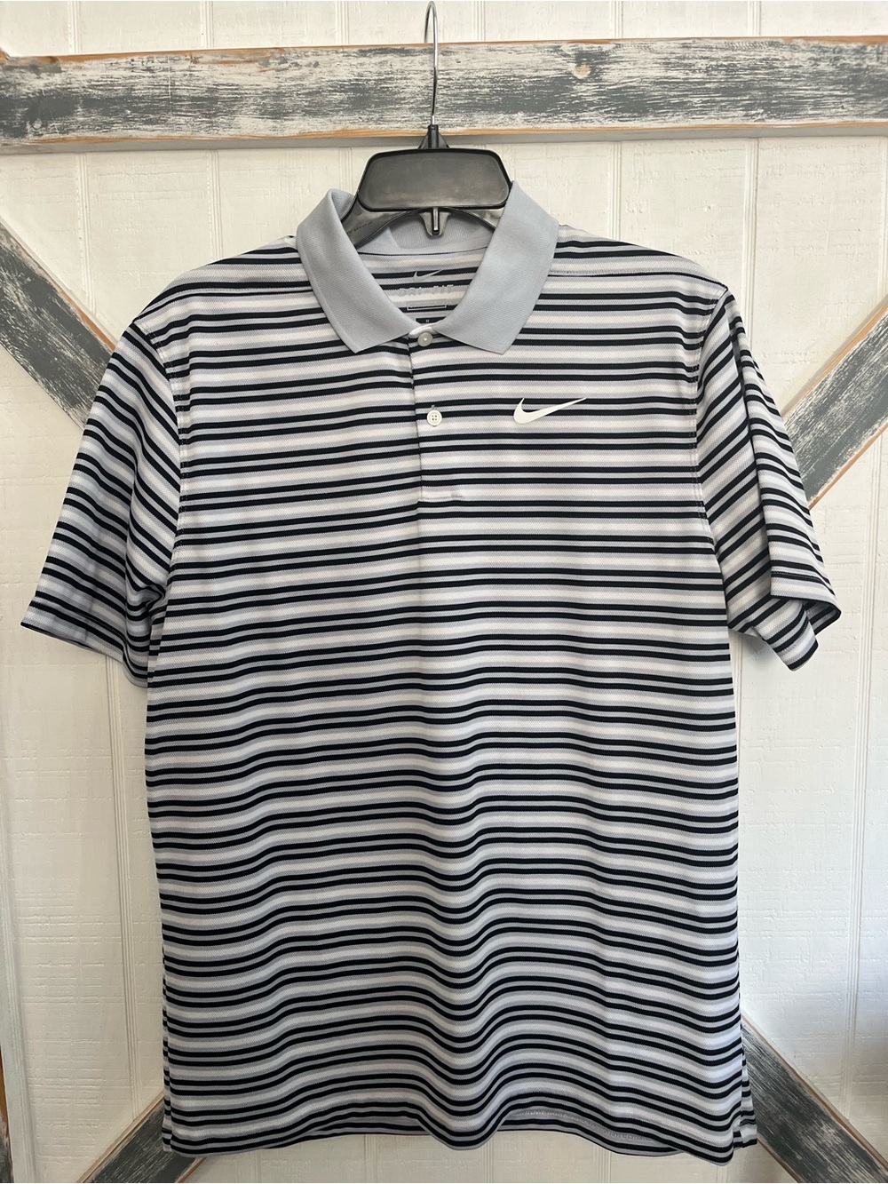 Nike Men’s Dark Navy, White & Light Gray Striped Polo